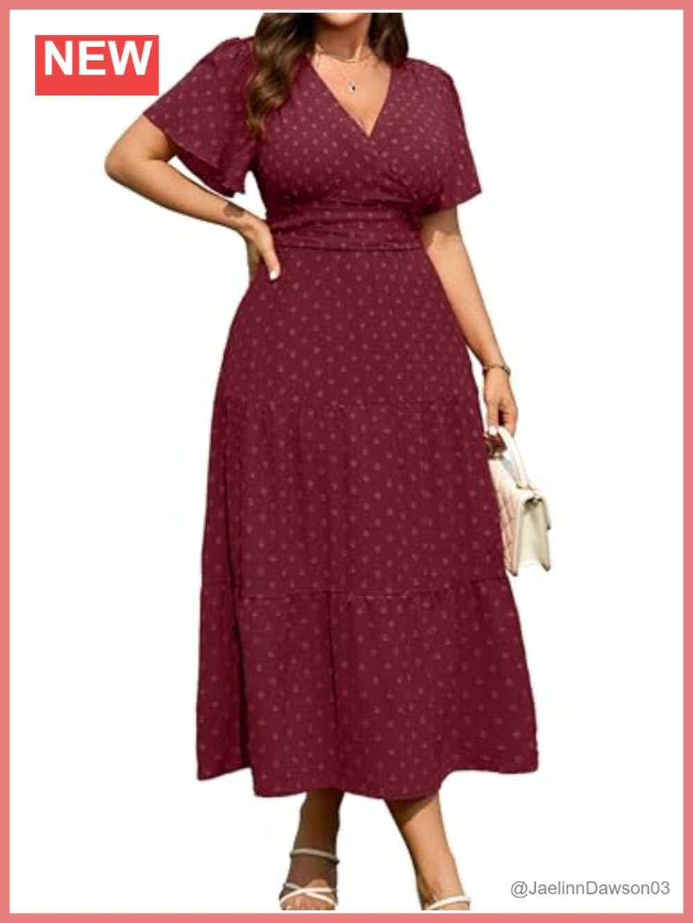 Plus Size Wrap V Neck Short Sleeve Swiss Dot Maxi Dress Wedding Guest